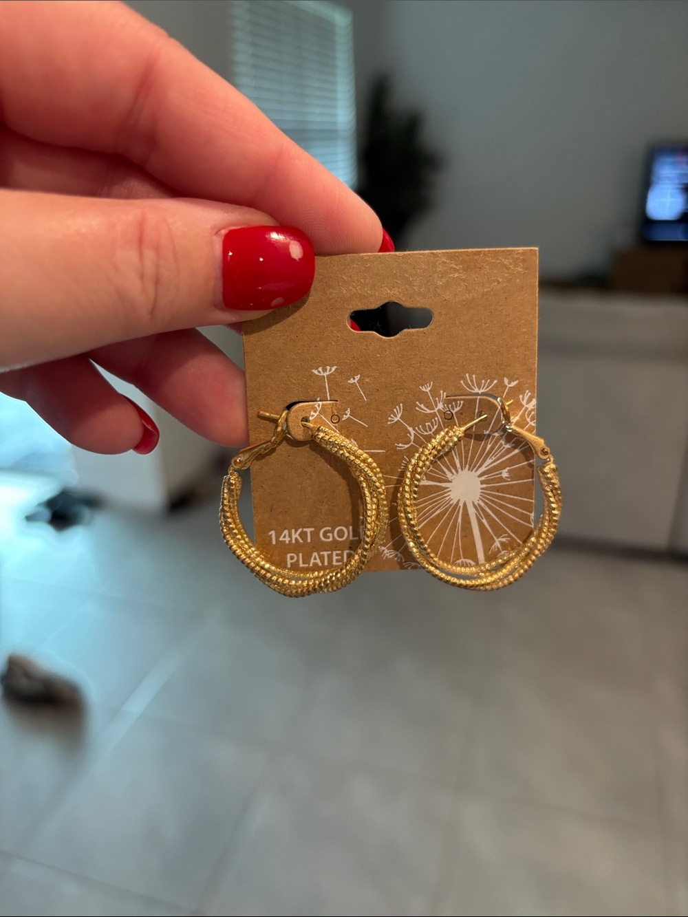 14KT Gold Plated Textured Hoop Earrings - Gold